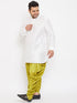 Vastramay Men's Plus Size White Silk Blend Curved Kurta Dhoti Set